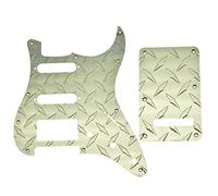 Dopro Placa de diamante de 11 agujeros Strat HSS Configuración Golpeador Metal Rasguño Placa con placa trasera Cubierta de trémolo Se adapta a American/Mexican Stratocaster Gold