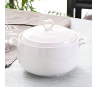 DOPZNJWF Sopera De Cerámica con Tapa, Comedero De Gran Capacidad De 3L con Asas Dobles para Cocina, Porcelana, Blanco Puro, Apto para Microondas Y Lavavajillas,Blanca