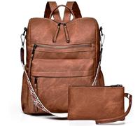 Dora & Liz Mochila de cuero para mujer, mochila de viaje a la moda, bolsos de hombro para mujer, Boho Marrón, M, Mochila de moda para mujer