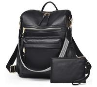 Dora & Liz Mochila de piel para mujer, diseño de moda, convertible para viajes, universidad, con correa colorida, Negro-Paquete de 2, M, Casual