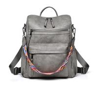 Dora & Liz Mochila para mujer, bolso de cuero de moda, mochila de diseñador para damas, bolsa de hombro convertible de viaje con correa colorida, Pu Gris, M