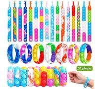 Dora Sicom 32 Pulseras de Silicona para niños，Pulsera de Silicona de descompresión, Pulsera de Goma para aliviar el estrés con la presión de los Dedos
