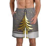 Dorado brillo árbol de Navidad estampado elegante playa Pantalones cortos traje de baño ligero transpirable verano actividades al aire libre