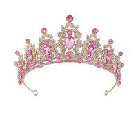 Dorado Corona Princesa Niña Rosa Pedrería Diamantes Cristal Tiara Reina Corona Mujer Crown Zenith Disfraz Corona Para Tarta de Cumpleaños Halloween Cosplay Navidad Decoración para El pelo