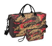 Dorado DragóN Enojado Negro Bolsa de Natación Deportiva Fitness Bolsa de Equipaje Semana Bolsa con Bolsa de Maquillaje para Viajes