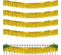 Dorado Guirnalda de Flecos, Cortina de fiesta dorada metálica con flecos brillantes - 4 paquetes, 0.3m de ancho, 3m de largo, reutilizable, fácil de instalar, Adecuado para diversas actividades