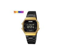 (Dorado Negro) SKMEI 1647 Relojes Digitales Retro para Hombre Moda de Negocios Correa de Acero Reloj