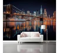 Dorado Papel Tapiz Fotográfico 300 x 210 cm, Papel tapiz de pared no tejido Ciudad Puente Edificios Decoración del hogar fondo Murales para sala de estar dormitorio oficina