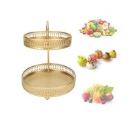 Dorado redondo soporte para tartas y postre, expositor para tartas - Lote de 2 placas de exhibición vintage para cupcakes, platos de caramelos para fiestas, fiestas de cumpleaños, postre, té de la