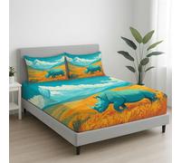 Dorado Sabanas 135 x 200 x 30 Cama 120|135 para Colchón de 30 cm de Altura Sabanas Ajustable Suave Transpirable Sabanas para Adultos y Ninos Ilustración Campo De Trigo Rinoceronte Valle