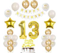 dorados Decoración 13 años niña niño cumpleaños globos 13 cumpleaños chico chica, dorados guirnalda banderines Happy Birthday, globos 13 años niña niño decoración para tartas de 13