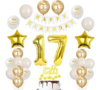 dorados Decoración 17 años niña niño cumpleaños globos 17 cumpleaños chico chica, dorados guirnalda banderines Happy Birthday, globos 17 años niña niño decoración para tartas de 17