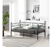 DORAFAIR Cama Metálica Diván Cama de día para Dormitorio Salón Cuarto de Invitados, Adecuado para Colchón de 90 * 200 cm, Negro