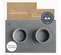 Dorai Home Dog Bowls + Stone Base Set - Moderna y Elegante estación de alimentación para Mascotas - Base Antideslizante de Secado rápido con Tierra de diatomeas - Incluye 2 Cuencos y Base - Pizarra