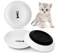Dorakitten 3 cuencos de cerámica para gatos, sin fatiga de bigotes, platos anchos y poco profundos para gatos con parte inferior de silicona antideslizante, platos de agua para alimentos para mascotas