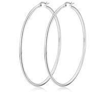 DORANA Pendientes de aro de plata de ley S925 de 2 mm finos y grandes para mujer, hipoalergénicos, no se deslustra, ligeros, regalo de Navidad, 20/30/40/50/60/70 mm, Plata de ley, Sin piedra preciosa