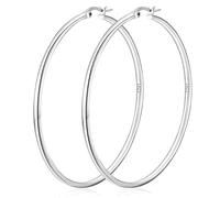 DORANA Pendientes de aro de plata de ley S925 de 2 mm finos y grandes para mujer, hipoalergénicos, no se deslustra, ligeros, regalo de Navidad, 20/30/40/50/60/70 mm, Plata de ley, Sin piedra preciosa
