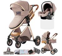 Doraystar Carro Bebe 3 Piezas, Carrito Bebe 3 en 1 con Dos Modos de Empuje Reversibles, Cochecito Tres Piezas con Capazo Grande Cómodo, Carricoche Tres Pieza Alto Paisaje (YV9 Khaki)