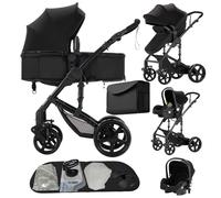 Doraystar Carro Bebe 3 Piezas, Carrito Bebe 3 en 1 con Dos Modos de Empuje Reversibles, Cochecito Tres Piezas con Capazo Grande Cómodo, Carricoche Tres Pieza Alto Paisaje (588 Black)