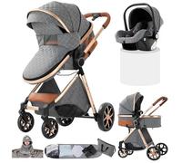 Doraystar Carro Bebe 3 Piezas, Carrito Bebe 3 en 1 con Dos Modos de Empuje Reversibles, Cochecito Tres Piezas con Capazo Grande Cómodo, Carricoche Tres Pieza Alto Paisaje (YV9 Grey)