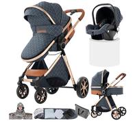 Doraystar Carro Bebe 3 Piezas, Carrito Bebe 3 en 1 con Dos Modos de Empuje Reversibles, Cochecito Tres Piezas con Capazo Grande Cómodo, Carricoche Tres Pieza Alto Paisaje (YV9 Blue)