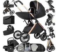 Doraystar Carro Bebe 4 Piezas, Carrito Bebe 4 en 1 con Dos Modos de Empuje Reversibles, Cochecito Bebe 4 Piezas con Capazo Grande Cómodo, Carricoche Bebe 4 Piezas Alto Paisaje (688 Black)