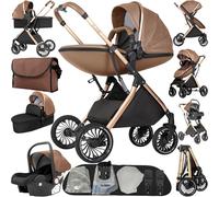 Doraystar Carro Bebe 4 Piezas, Carrito Bebe 4 en 1 con Dos Modos de Empuje Reversibles, Cochecito Bebe 4 Piezas con Capazo Grande Cómodo, Carricoche Bebe 4 Piezas Alto Paisaje (688 Khaki)