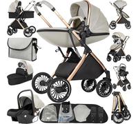 Doraystar Carro Bebe 4 Piezas, Carrito Bebe 4 en 1 con Dos Modos de Empuje Reversibles, Cochecito Bebe 4 Piezas con Capazo Grande Cómodo, Carricoche Bebe 4 Piezas Alto Paisaje (688 Yellowish)