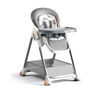 Doraystar Cuero PU Tronas de Bebe, Plegable Trona Bebe con 6 Alturas y 3 Posiciones Reclinables, Silla de Comer para Bebe Multifuncional con Bandejas Dobles Desmontables y Ruedas (808 Grey)