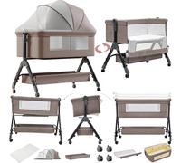 Doraystar Cuna Colecho Bebe, Minicuna Colecho Bebe Plegable Convertible, Cuna Next to me con Colchon (X3 Khaki)