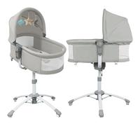 Doraystar Eléctrico Bluetooth Inteligente 3 en 1 Cuna Mecedora, Cuna Colecho Bebe Plegable, Convertible Cunas Bebe Next to me con Colchon, 6 Engranajes de Balanceo, Música, Control Remoto (F002 Grey)