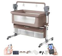 Doraystar Eléctrico Bluetooth Inteligente Cuna Colecho Bebe, Minicuna Colecho Bebe Plegable Convertible, Cuna Next to me con Colchon, Música, 5 Engranajes de Balanceo y Control Remoto (601 Khaki)