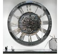 DORBOKER Reloj de Pared Vintage Grande de 68 cm con Engranajes móviles, Cubierta de Vidrio HD endurecida de Madera Retro, XXL, Reloj de Pared Industrial Steampunk Antiguo para Oficina, salón, Bar