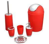 Dorccsi Juego de 6 Accesorios de baño de plástico Rojo Que Incluye dispensador de loción, Soporte para Cepillo de Dientes, Vasos de baño, jabonera, Bote de Basura para encimera Decorativa del hogar.