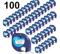 DOREE 100 Rollos 91201/S0721660/91221 Cinta de etiquetas de plástico,12 mm x 4 m,negro sobre blanco, cinta de plástico altamente resistente al agua, compatible con LetraTag LT-100H,LT-100T,XR,XM,XR50