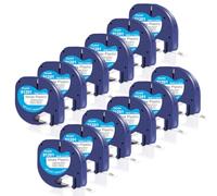 DOREE 12 Pack 91201/91221 S0721660 cinta dymo letratag plástico blanco 12mm | a91221 cinta recambio dymo letratag plástica 12 mm x 4 m negro sobre blanco para LT-100H LT-100H Plus LT-100T LT-100T Plus