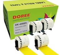 Doree 4 Rollos DK-44605 Negro sobre Amarillo, 62 mm x 30,48 m, Etiquetas sin fin extraíbles compatibles con Brother's QL-500,QL-550,QL-570,QL-700,QL-720NW,QL-800,QL-810W,QL-820NWB,QL-11000,1110 NWB