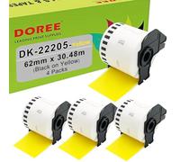 Doree 4 rollos DK22205 62mm x 30,48m Etiquetas Amarillo | Etiqueta continua de 62 mm x 30,48 m Compatible con Brother 22205 negro sobre amarillo Brother QL-700/800 y otras series