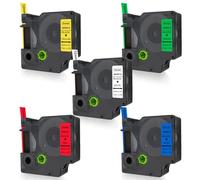 DOREE 5 cintas D1 de 12mm x 7m, etiquetas impermeables y anti-UV,45013/45016/45017/45018/45019 (blanco/azul/rojo/amarillo/verde), compatibles con Dymo LabelManager 160/210D/280/350/360D/420P.