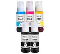 Doree 5 Pack Botellas de Tinta E104 Compatibles con Epson EcoTank ET-2710 | 5 Tintas 104 2 Negro 1 Amarillo 1 Cian 1 Magenta para Epson EcoTank ET-2710 2711 2712 2714 Impresión Clara Colores Brillantes