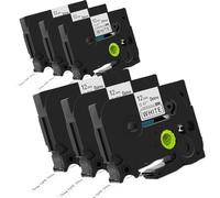 DOREE 6 Pack cintas TZe-231 12 mm x 8 m negro sobre blanco UV resistentes