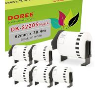 Doree 6 rollos DK22205 62mm x 30,48m Etiquetas compatibles con Brother QL | Etiqueta continua de 62 mm x 30,48 m Compatible con Brother 22205 negro sobre blanco Brother QL-700/800 y otras series