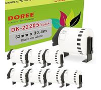 DOREE 8 Rollos de Etiquetas Térmicas Continuas Compatibles DK-22205 62 mm x 30,48 m para Brother QL-500, QL-500A, QL-500BS, QL-500BW QL-700, QL-800, QL-1100, etc.