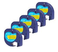 Doree LetraTag 91202, 12 mm x 4 m, cinta adhesiva amarilla, compatible con Dymo LetraTag 100T, 100H, 100H Plus, 200B, 2000, QX50. (Paquete de 5)