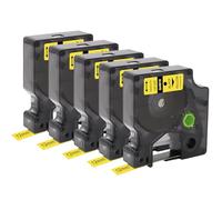 DOREE Pack de 5 cintas 45018, 12 mm x 7 m, negro sobre amarillo, resistentes UV, para Dymo LabelManager 100, 120P, 150, 160, 210D, 220P, 260P, 360D, 500TS, PnP