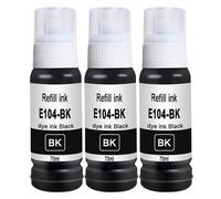 Doree Paquete de 3 Botellas de Tinta Negra compatibles con Epson 104 para EcoTank ET-2710, ET-2711, ET-2712, ET-2714, ET-2715, ET-2720, ET-2726, ET-4700.