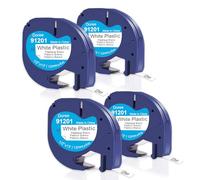 DOREE Paquete de 4 Compatibles Letratag 91221/S0721660/91201, 12 mm x 4 m, Negro sobre Blanco, Cinta de etiquetas Letratag de plástico altamente resistente al agua, Compatible con Dymo Letratag LT