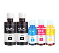 Doree Tinta de Recarga Compatible (2BK, 1C, 1Y, 1M) en Botellas para H-P 31 y 32XL, Compatible con impresoras HP Smart Tank 7305, 7005, 7605 y la Serie H-P Smart Tank Plus.