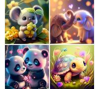 Doreenstar 4 Piezas Diamond Painting Animales Niños 15x15 CM, 5D DIY Pintura Diamante Animales Kit Completo, Diamonds Arte Paintings para Chicas Chicos