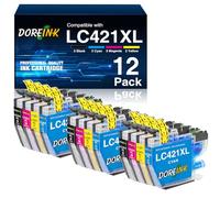 DOREINK LC421XL Cartuchos para Brother LC421 LC-421XLVAL Cartuchos de Impresora Value Pack Compatibles con Brother DCP-J1050DW DCP-J1140DW MFC-J1010DW LC421XL Negro, Cian, Magenta, Amarillo 12
